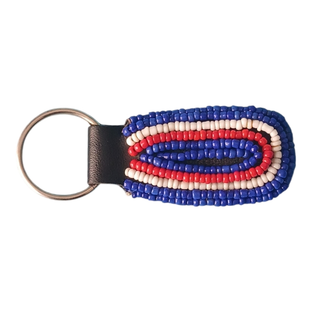 Beaded Keychain with Blue, Red, and White Accents - Picture 2 of 2